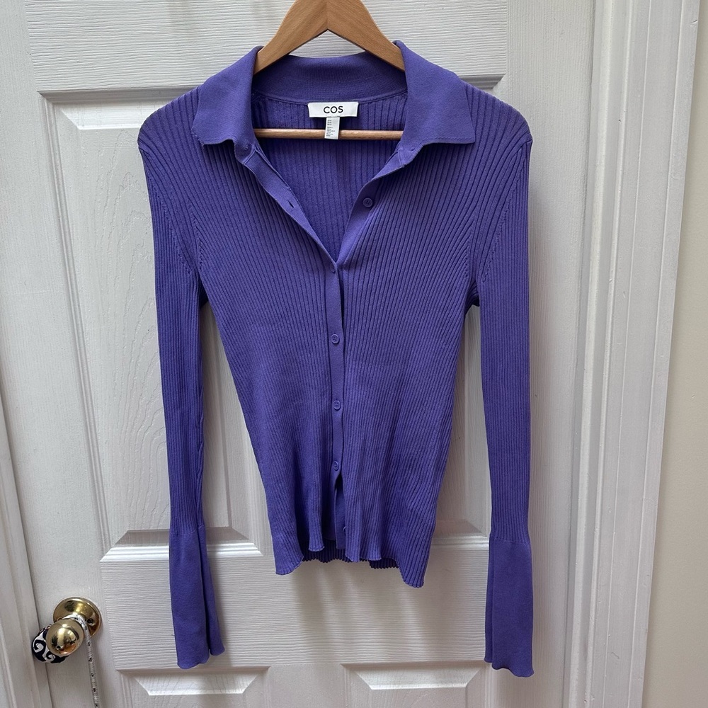 COS Ribbed Button-Down Shirt in Purple